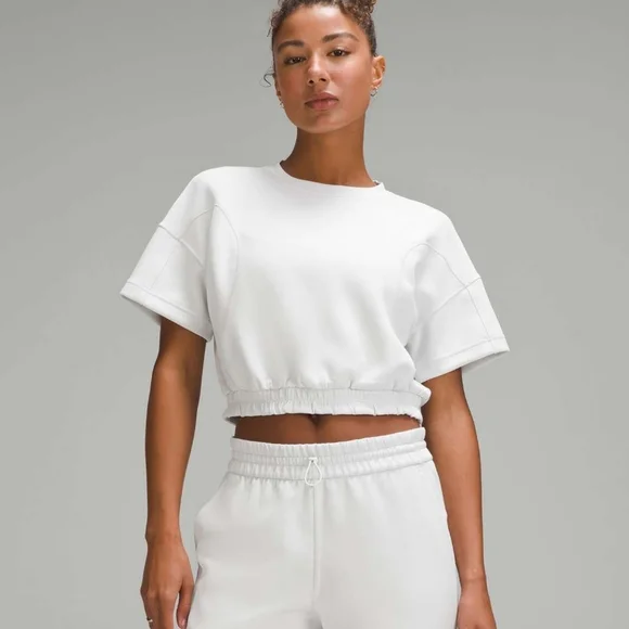 Lululemon Softstreme Cropped Gathered Waist Short Sleeve T-shirt Light Vapor 4 - Picture 10 of 10
